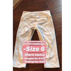 White lululemon cropped pants with pocket